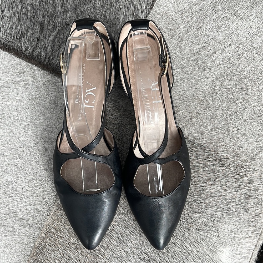 AGL black criss cross buckle shoe